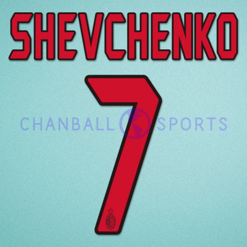 AC Milan 2004-2007 Shevchenko #7 Awaykit Nameset Printing